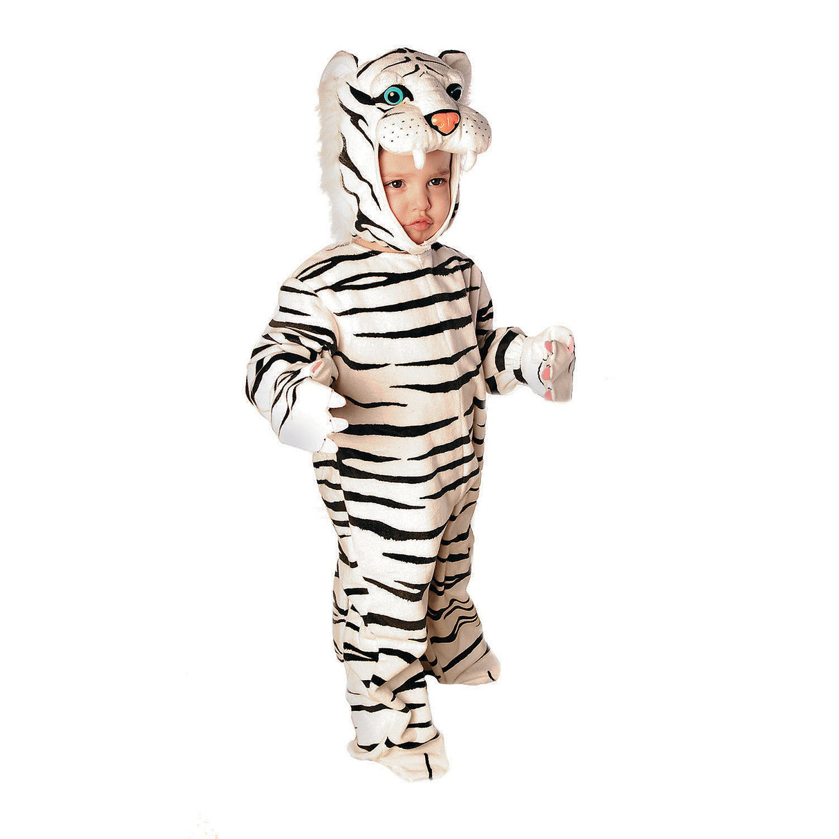 Adorable Toddler Plush White Tiger Costume for Halloween Parties and Playdates