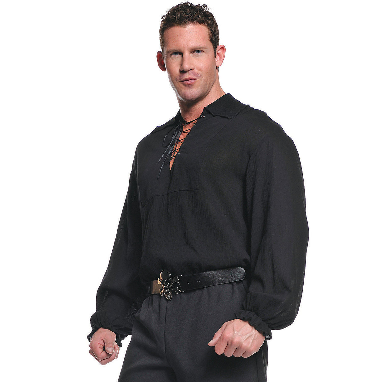 Stylish Pirate Black Shirt for Theme Parties Halloween and Vintage Costume Events