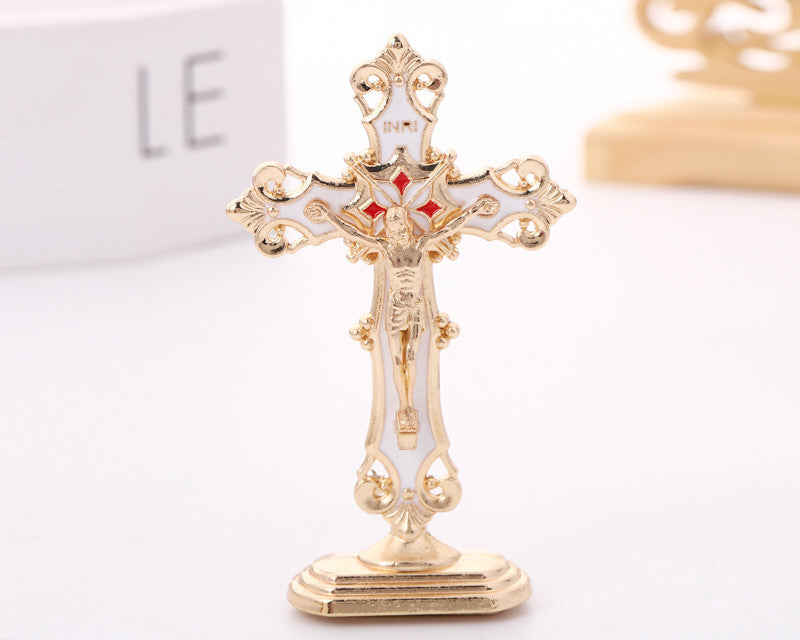 2.75 Inch White Gold Enamel St Benedict Standing Crucifix Favor Pack of 6