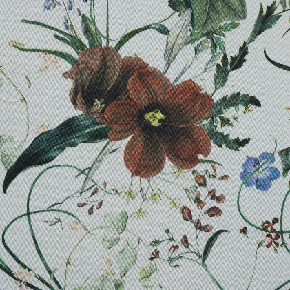 Stretch Cotton Sateen - White Floral - Persephone's Bouquet Print - Mood Exclusive Gaia Collection