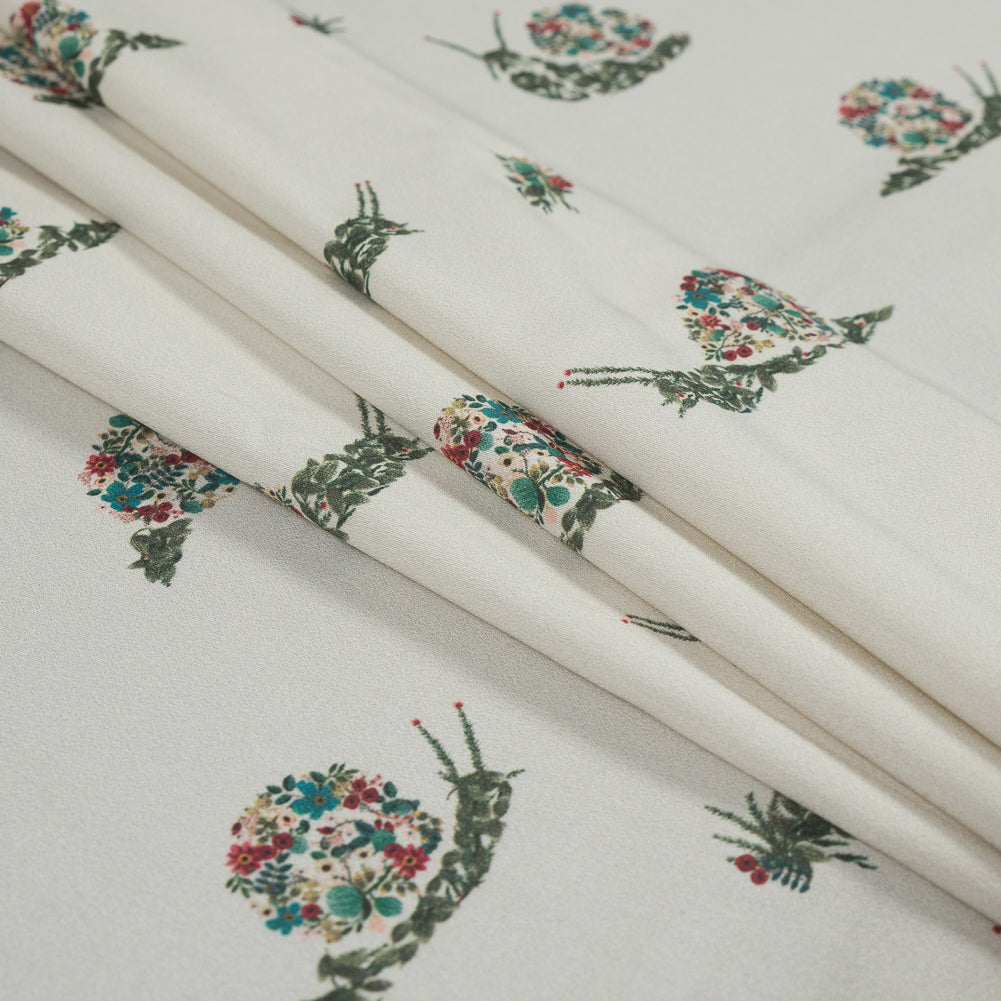 Stretch Cotton Sateen - White Floral Snails - The Snail's Bounty Print - Mood Exclusive Gaia Collection