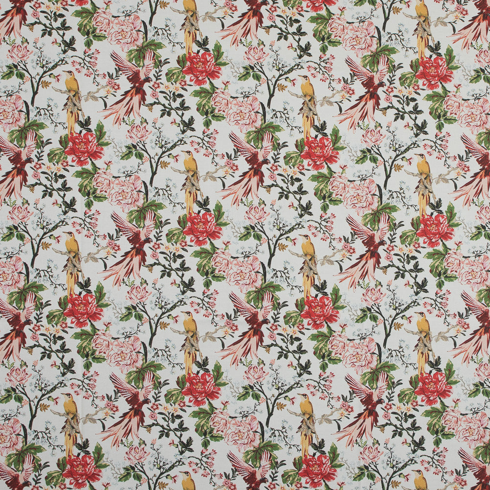 Stretch Cotton Sateen - - Parrots Play Amongst Flowers Print - Mood Exclusive Aloha Collection
