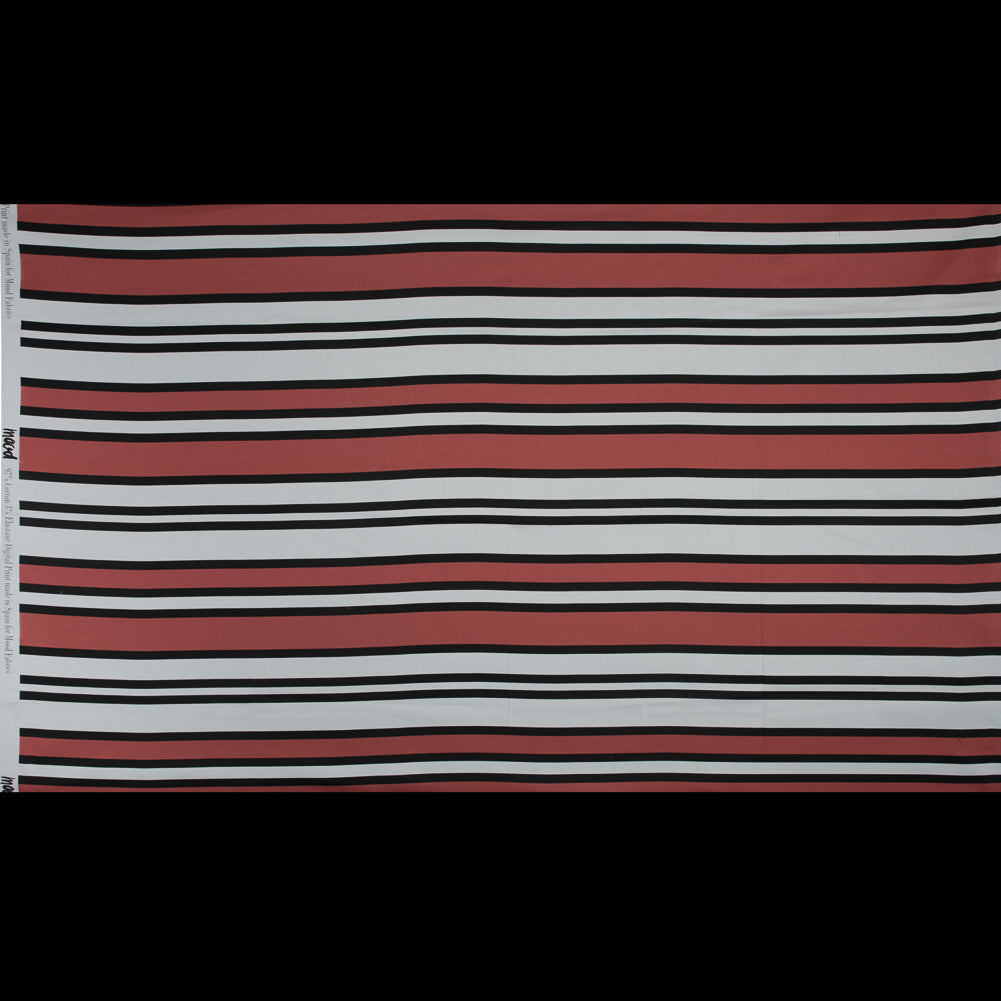 Stretch Cotton Sateen - Coral and White Stripes - Aina Stripe Print - Mood Exclusive Aloha Collection