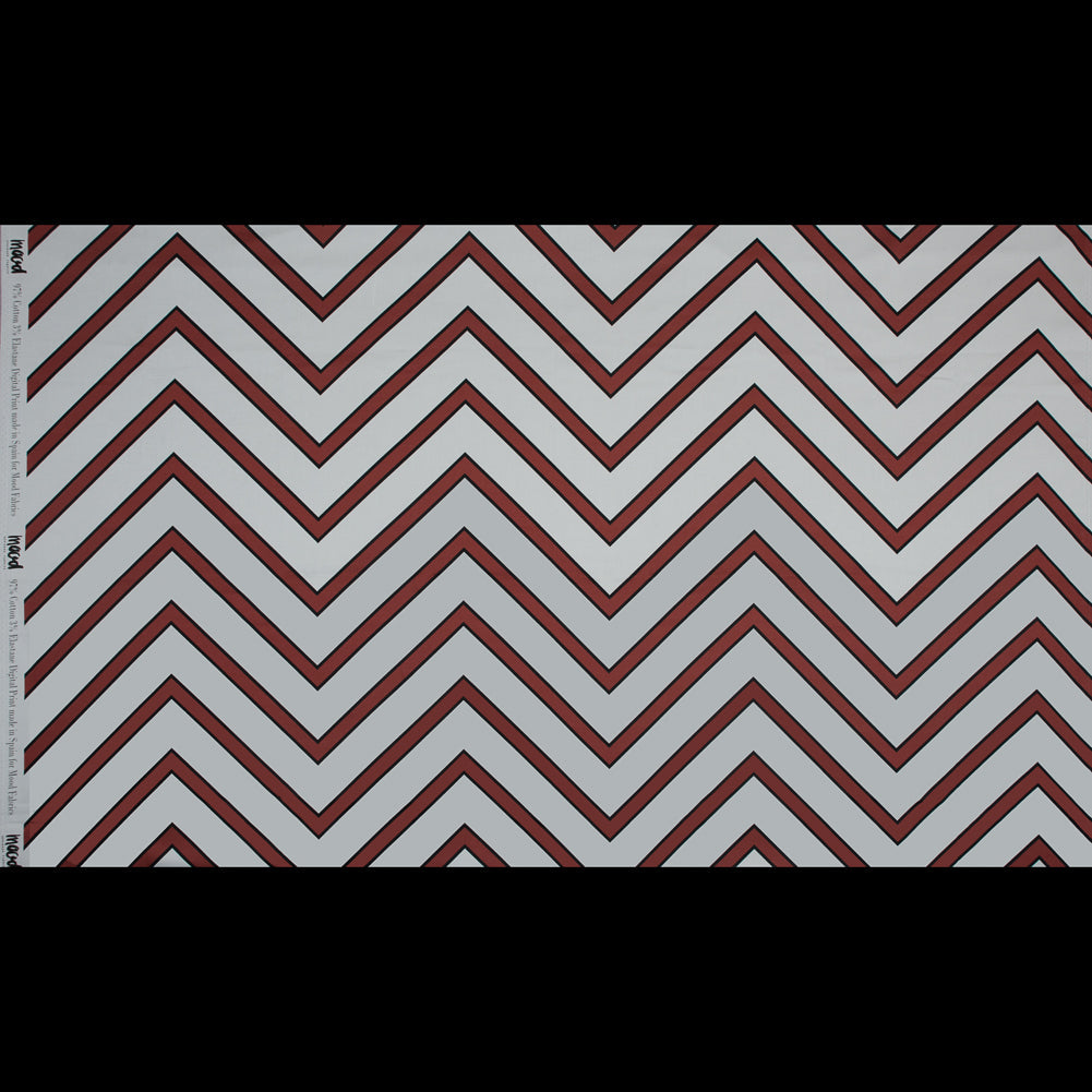 Stretch Cotton Sateen - Coral Red Chevrons - Hele Zig-Zag Print - Mood Exclusive Aloha Collection