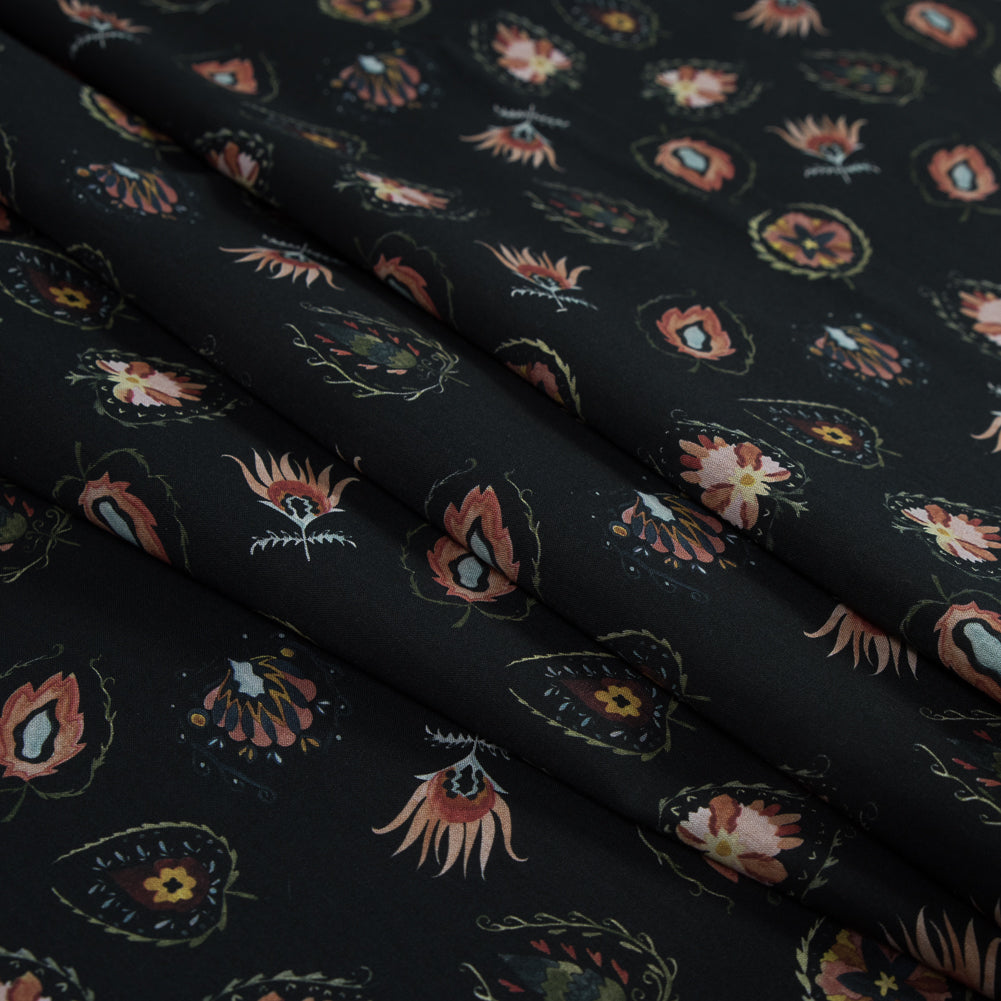Cotton Voile - Black Floral - Heliconia Flame Print - Mood Exclusive Aloha Collection