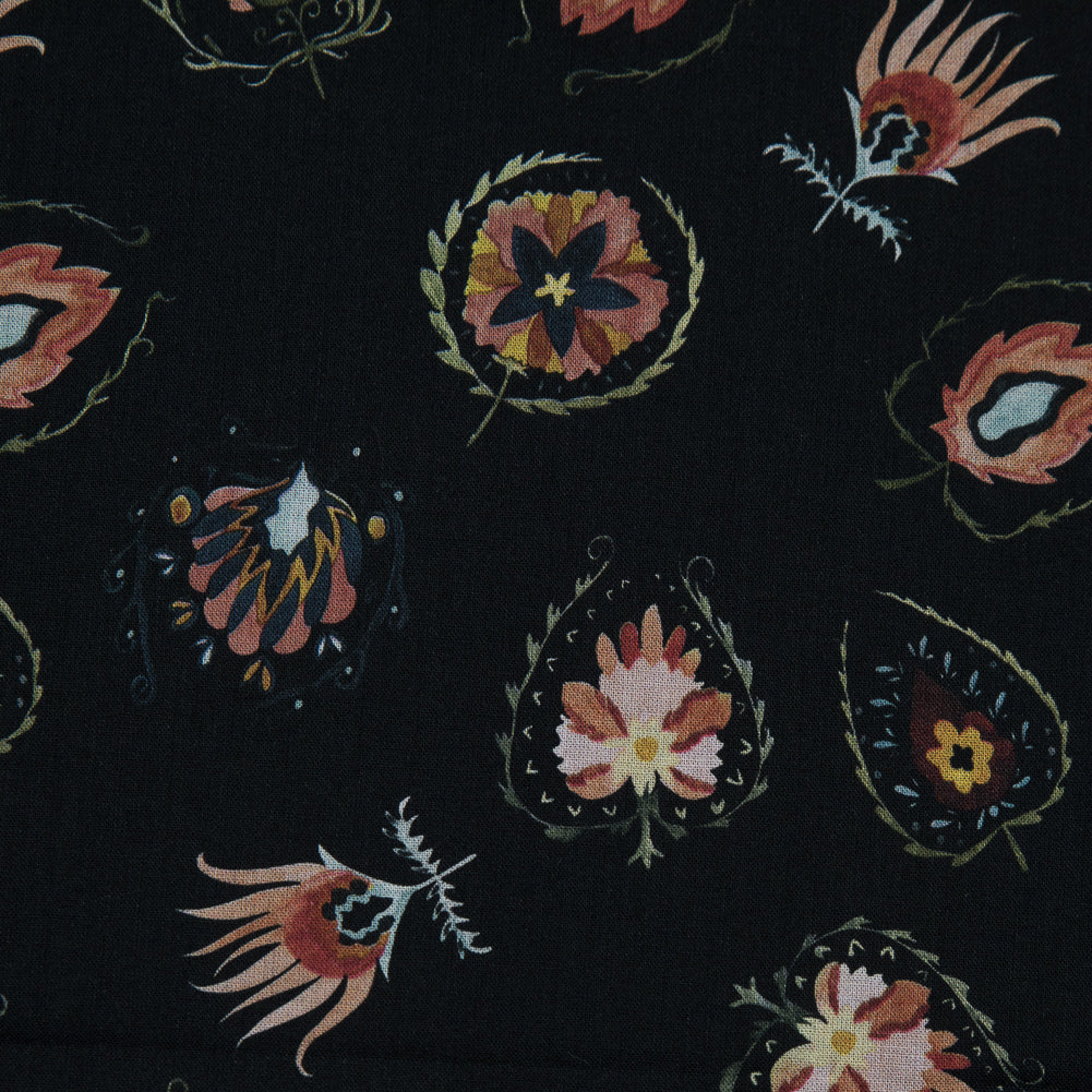 Cotton Voile - Black Floral - Heliconia Flame Print - Mood Exclusive Aloha Collection