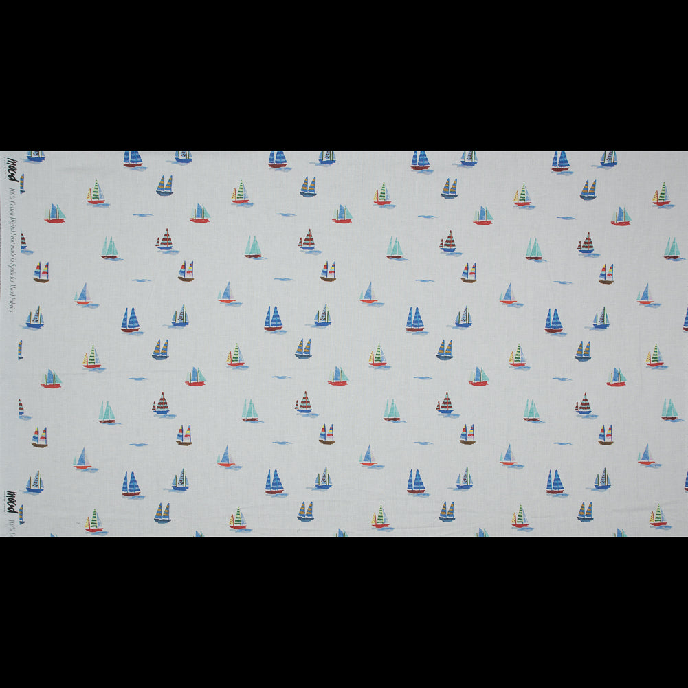 Cotton Voile - White and Blue Sailboats - Manu's Peace Print - Mood Exclusive Surya Collection