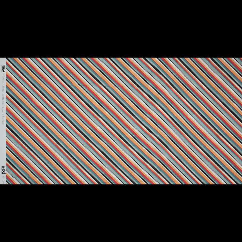 Stretch Cotton Sateen - Orange and Blue Diagonal Stripes - Prajapati's Gift Print - Mood Exclusive Surya Collection