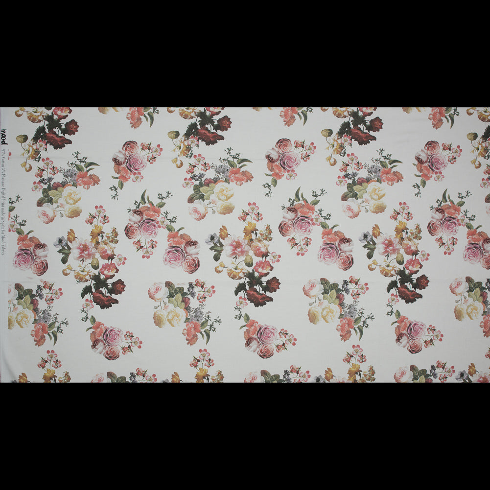 Stretch Cotton Sateen - White Floral - Ishvara's Wisdom Print - Mood Exclusive Surya Collection