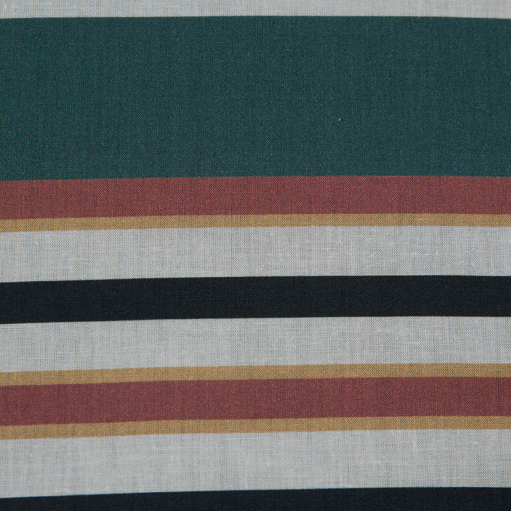 Cotton Voile - Green and Brown Stripes - Reverence of Youth Print - Mood Exclusive Key Largo Collection