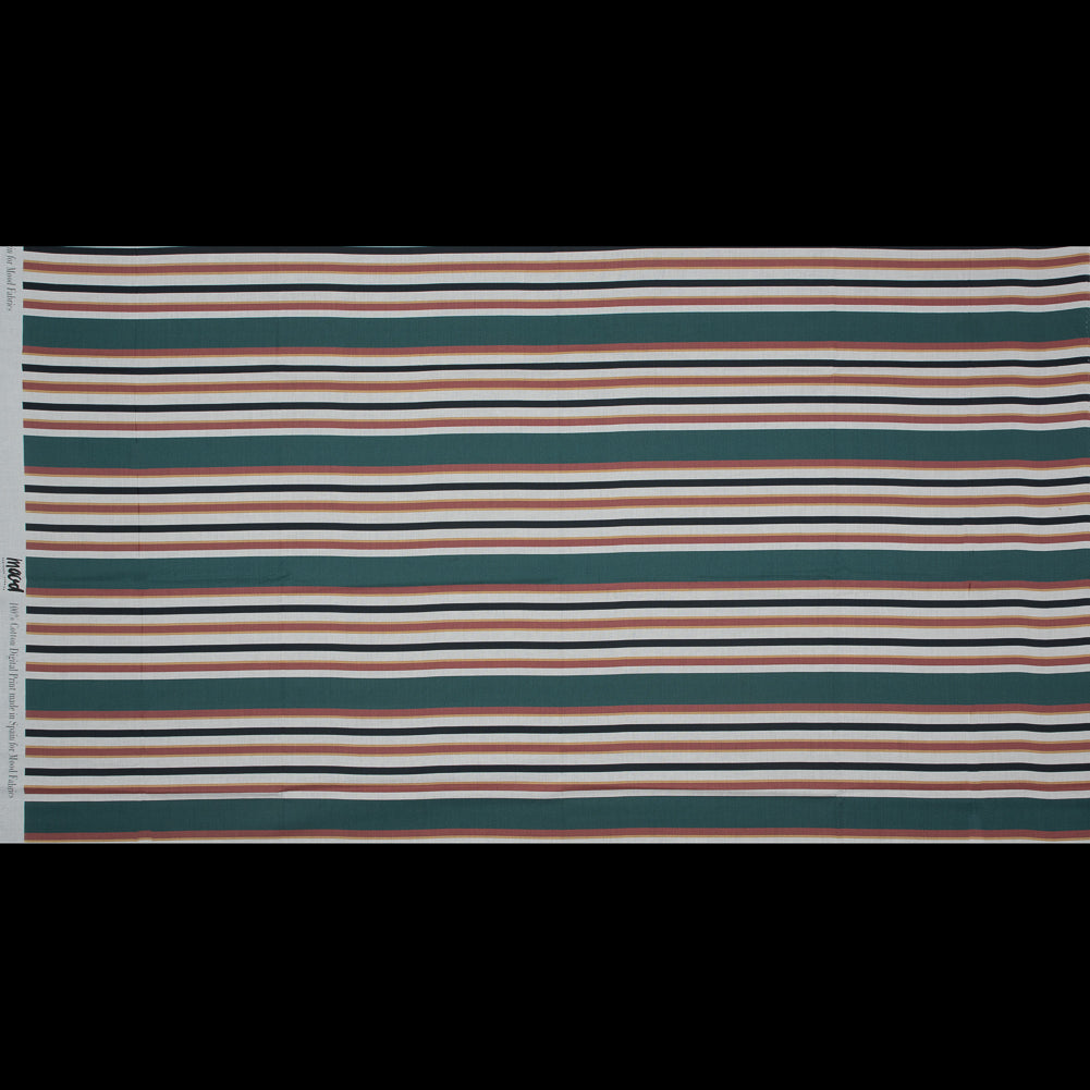 Cotton Voile - Green and Brown Stripes - Reverence of Youth Print - Mood Exclusive Key Largo Collection