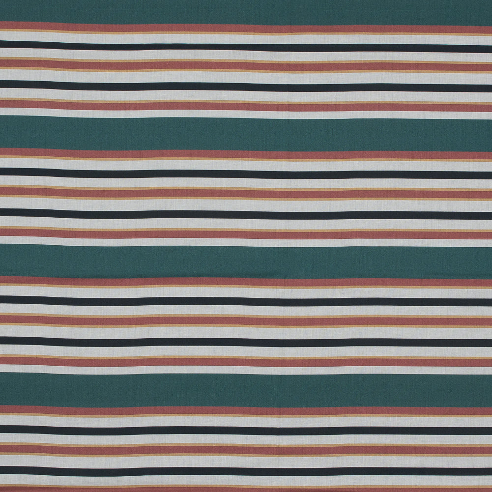Cotton Voile - Green and Brown Stripes - Reverence of Youth Print - Mood Exclusive Key Largo Collection