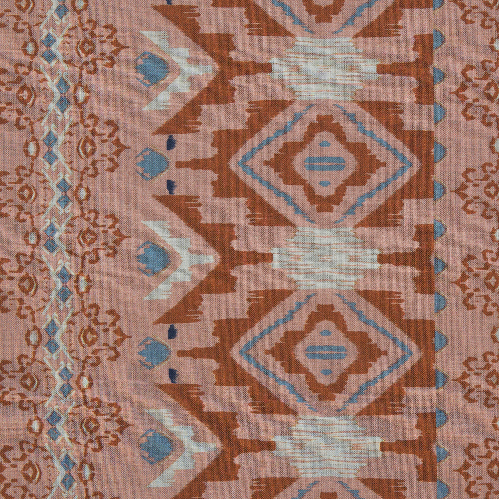 Cotton Voile - Peach and Red Geometric Stripes - Wisdom of Empathy Print - Mood Exclusive Key Largo Collection