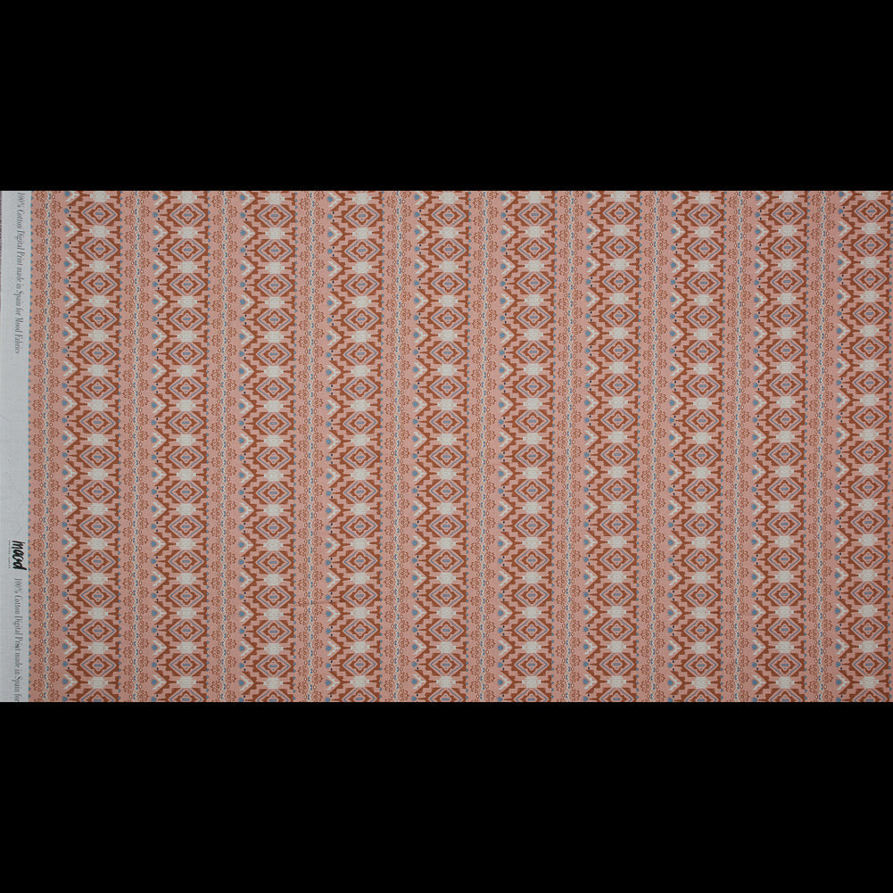 Cotton Voile - Peach and Red Geometric Stripes - Wisdom of Empathy Print - Mood Exclusive Key Largo Collection
