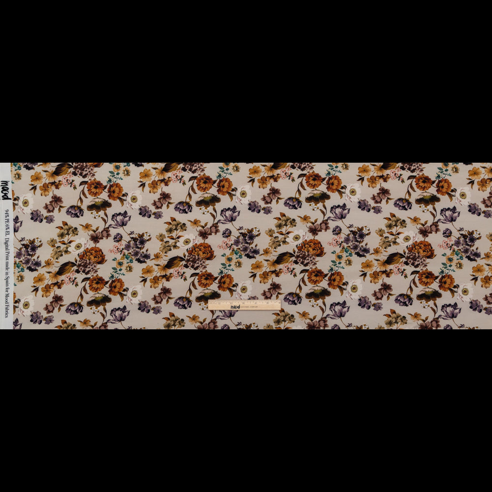 Stretch Polyester Crepe - Cream and Rust Floral - August Rush Print - Mood Exclusive Harvest Collection