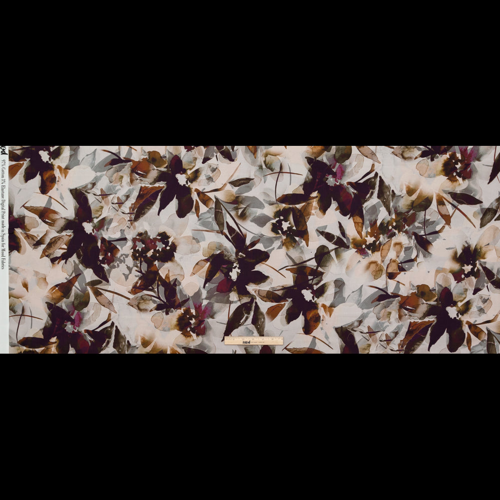 Stretch Cotton Sateen - Burgundy and White Floral - A Drop of Golden Sun Print - Mood Exclusive Harvest Collection