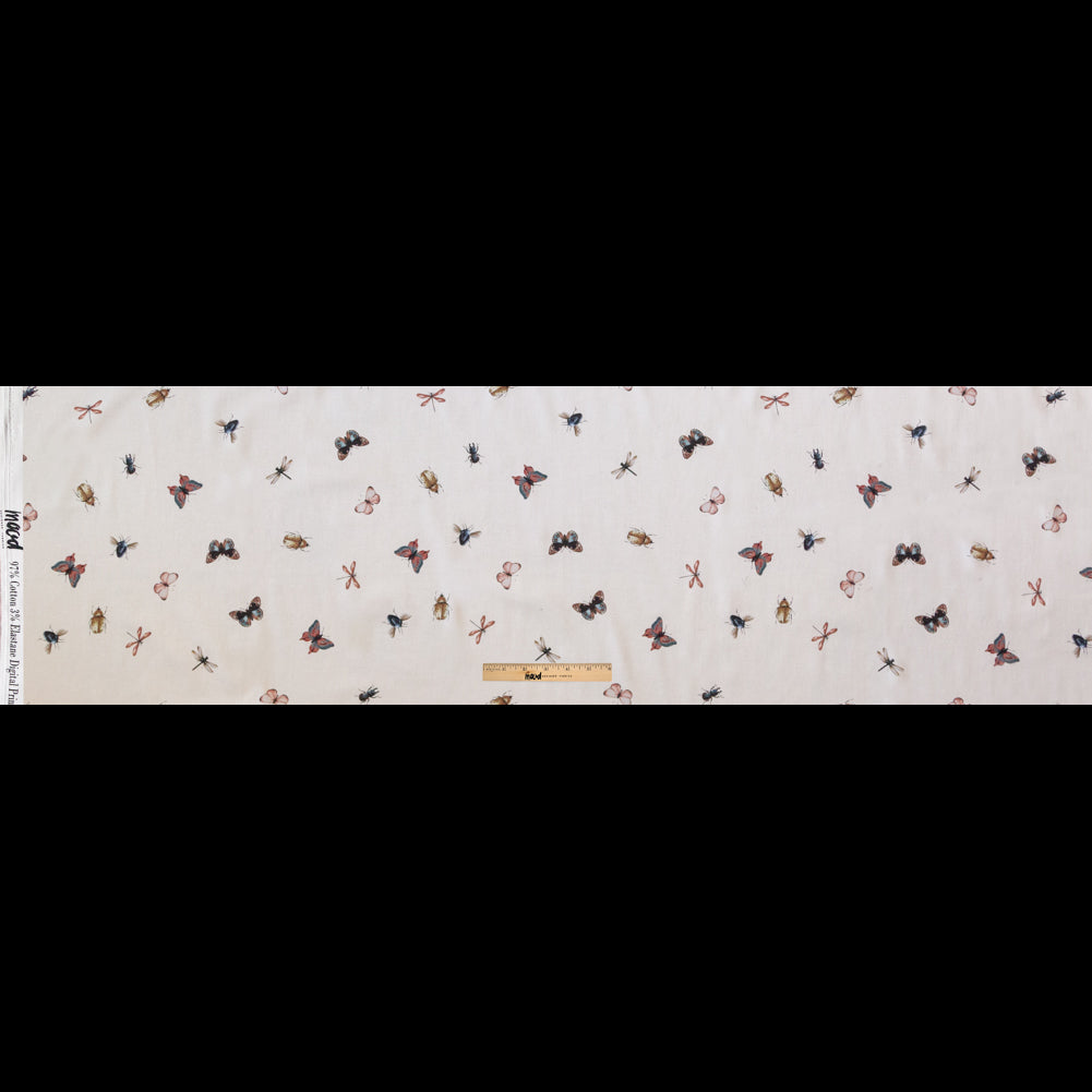 Stretch Cotton Sateen - Cream Insects - Butterfly Effect Print - Mood Exclusive Harvest Collection