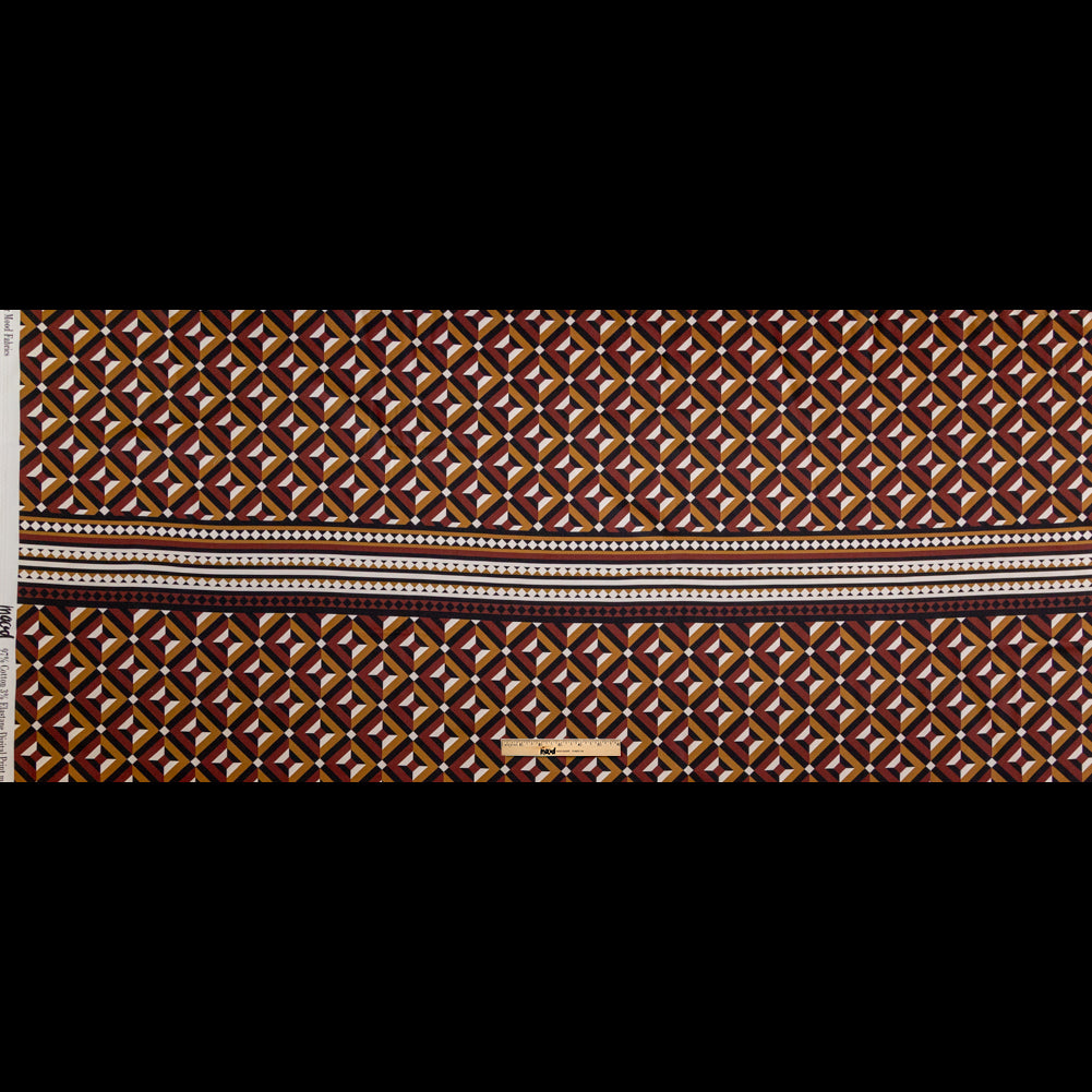 Stretch Cotton Sateen Panel - Mahogany Geometric - Art-tumnal Equinox Print - Mood Exclusive Harvest Collection