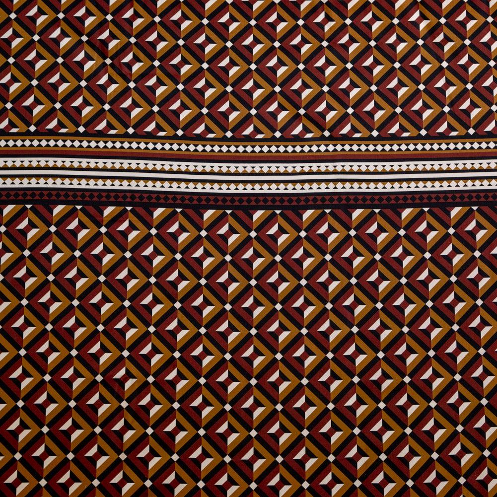 Stretch Cotton Sateen Panel - Mahogany Geometric - Art-tumnal Equinox Print - Mood Exclusive Harvest Collection