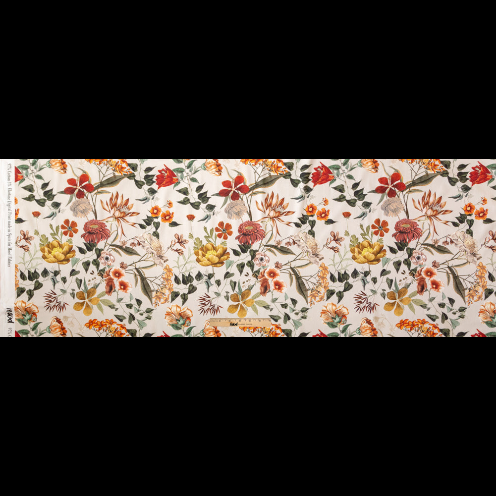 Stretch Cotton Sateen - Beige Floral - Garden of Earthly Delights Print - Mood Exclusive Harvest Collection