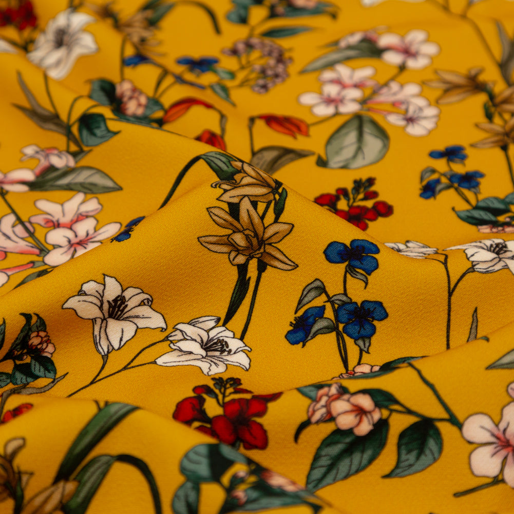 Stretch Polyester Crepe - Yellow Floral - Mediterranean Dreams Print - Mood Exclusive St. Tropez Collection