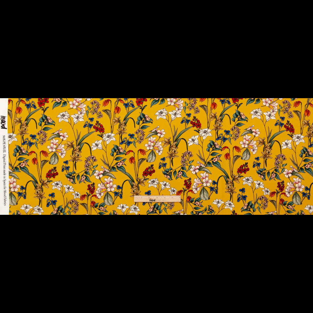Stretch Polyester Crepe - Yellow Floral - Mediterranean Dreams Print - Mood Exclusive St. Tropez Collection