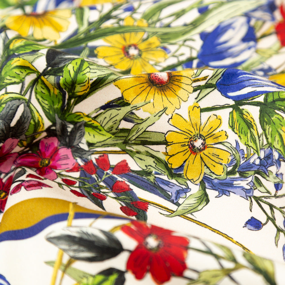 Stretch Cotton Sateen - White and Gold Framed Florals - Parfumerie Gardens Print - Mood Exclusive St. Tropez Collection