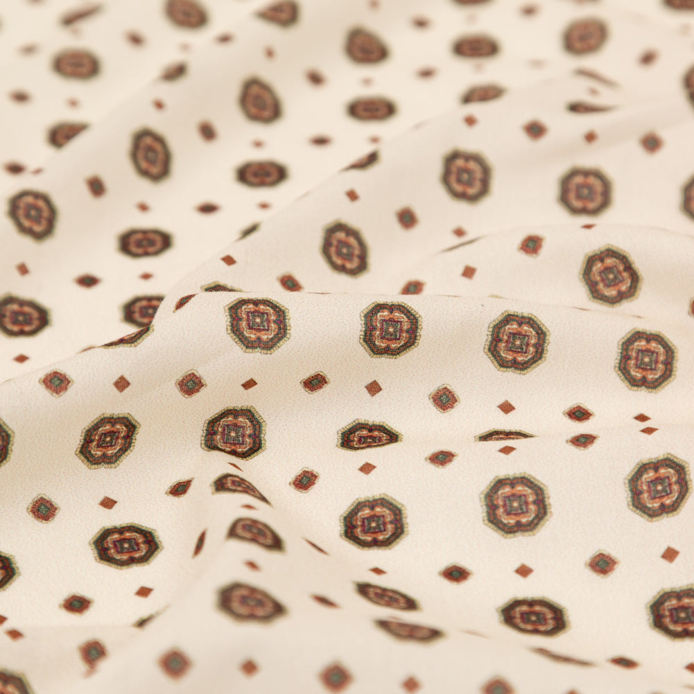 Cotton Voile - White and Brown Medallions - Gemstone Carnations Print - Mood Exclusive St. Tropez Collection