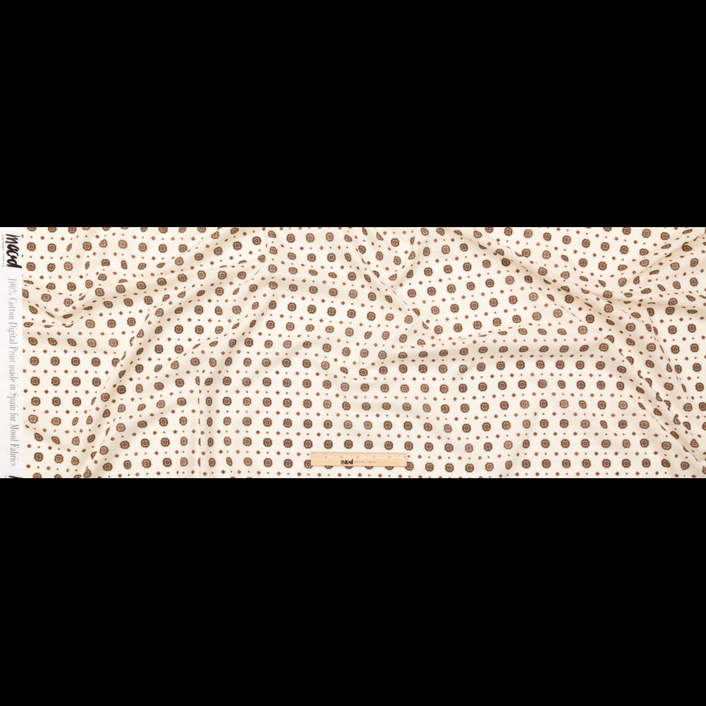 Cotton Voile - White and Brown Medallions - Gemstone Carnations Print - Mood Exclusive St. Tropez Collection