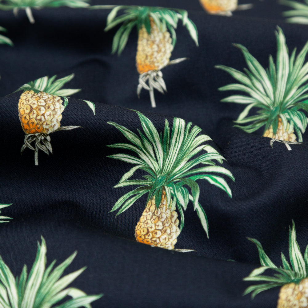 Cotton Voile - Navy Blue Pineapples - Intaglio Pines Print - Mood Exclusive St. Tropez Collection