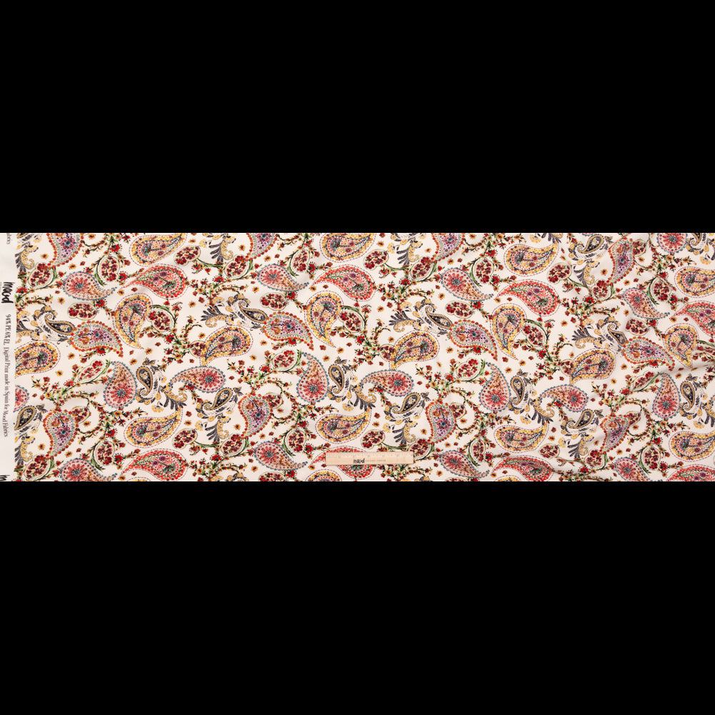 Stretch Polyester Crepe - White Paisleys - Thought Impressions Print - Mood Exclusive Kenko Collection
