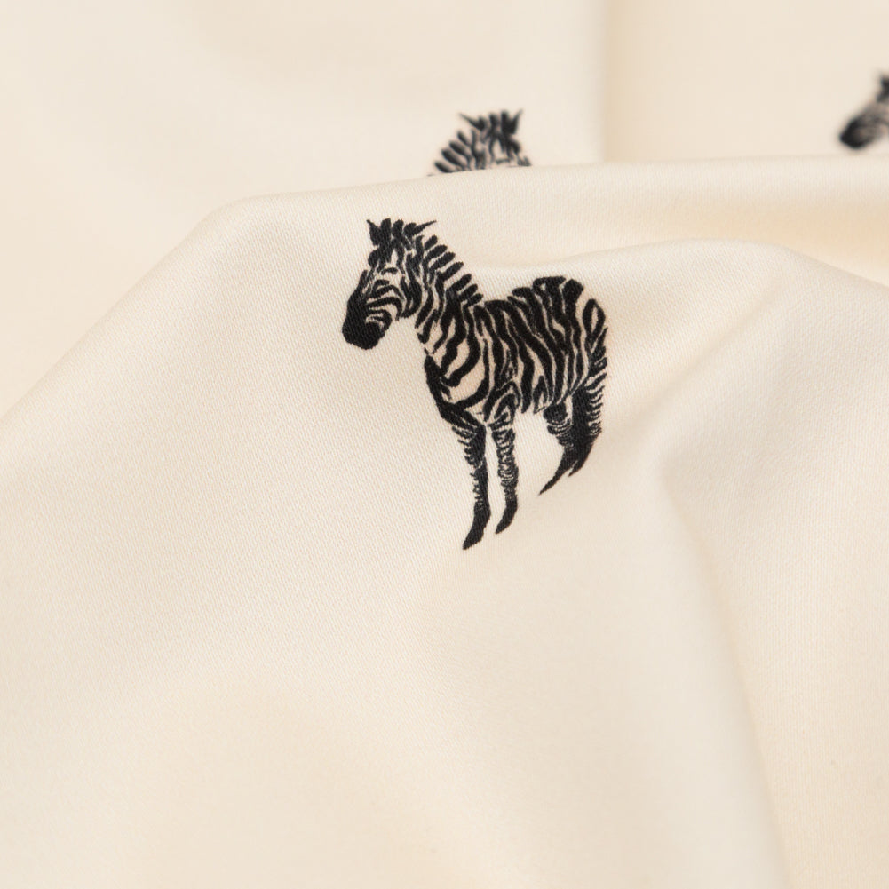 Stretch Cotton Sateen - White Zebras - Passing Interest Print - Mood Exclusive Kenko Collection