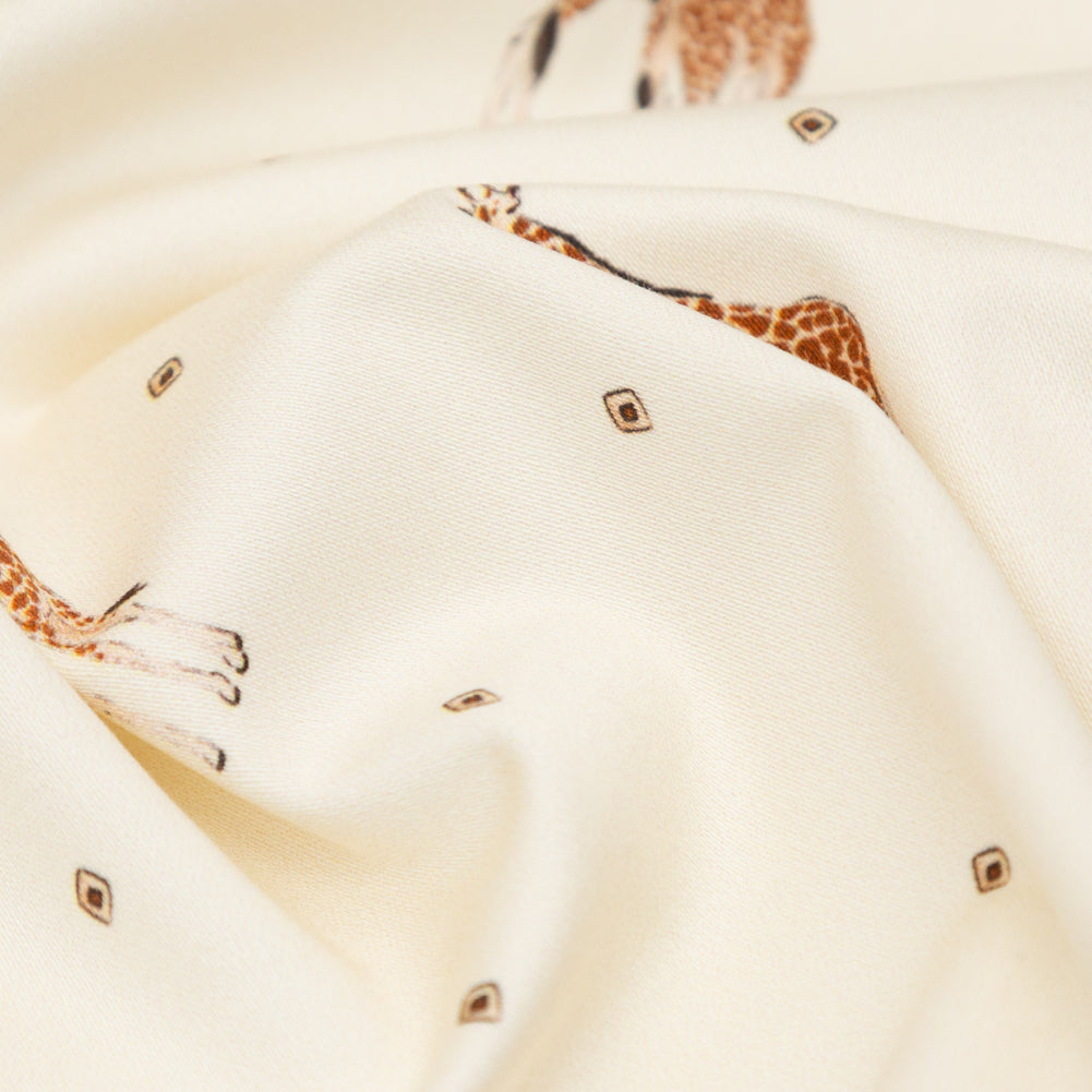 Stretch Cotton Sateen - White Giraffes and Diamonds - Span of Life Print - Mood Exclusive Kenko Collection
