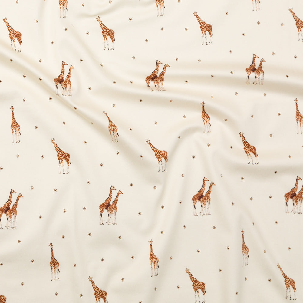 Stretch Cotton Sateen - White Giraffes and Diamonds - Span of Life Print - Mood Exclusive Kenko Collection