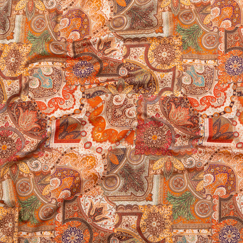 Stretch Cotton Sateen - Orange Patchwork - Gemlike Assemblage Print - Mood Exclusive Kenko Collection