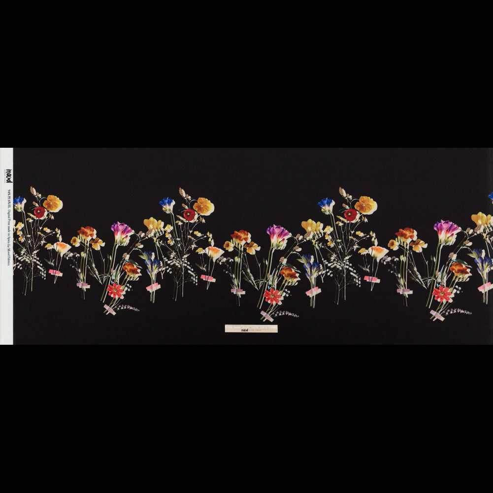 Stretch Polyester Crepe Panel - Black and Rainbow Floral - The Power of Will Print - Mood Exclusive Crow Collection