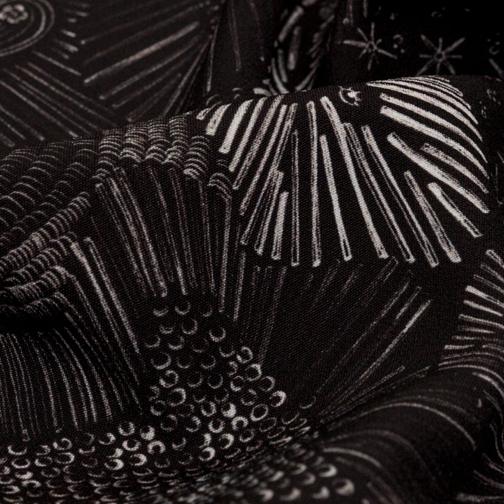 Stretch Polyester Crepe - Black Feathers - Miscellaneous Phenomena Print - Mood Exclusive Crow Collection