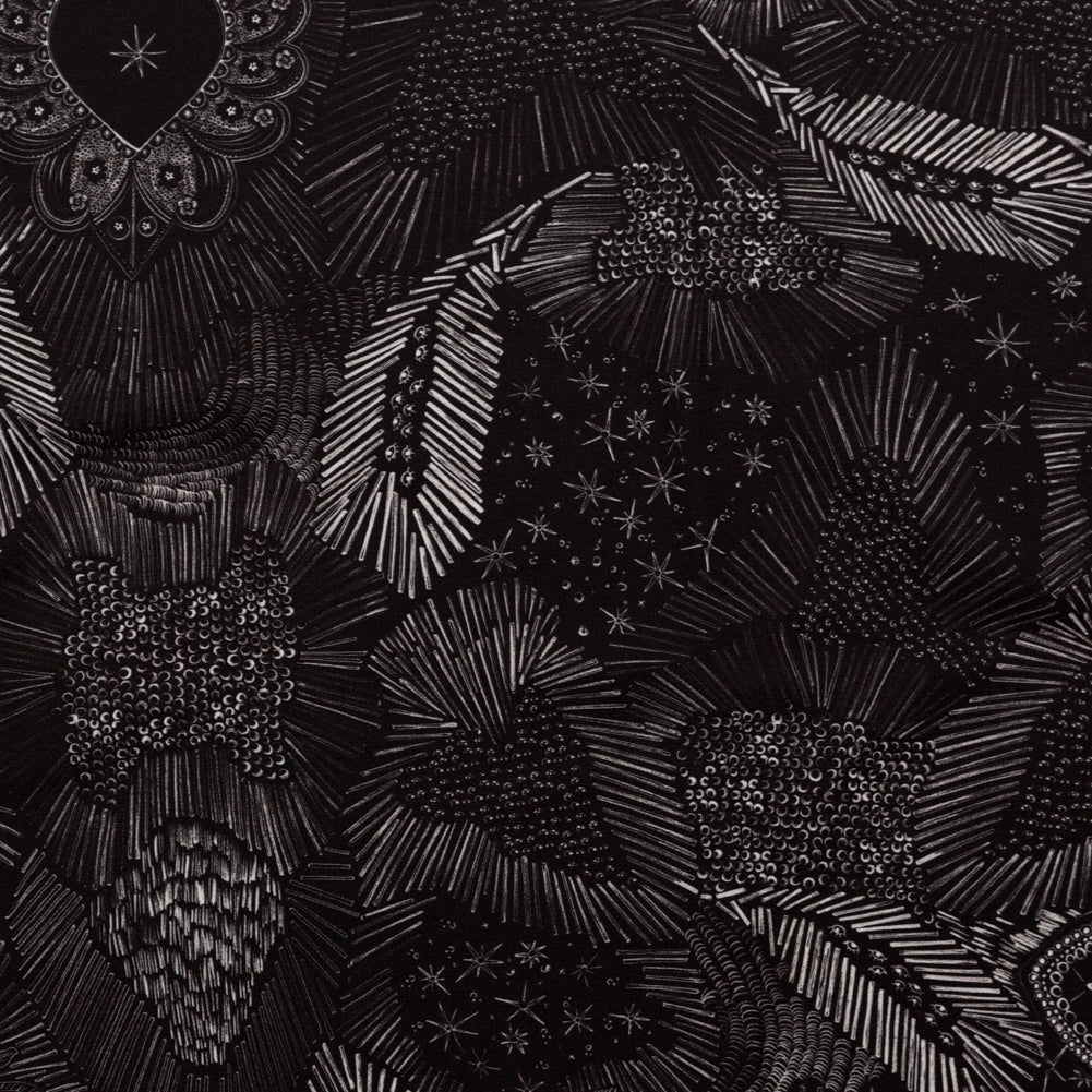 Stretch Polyester Crepe - Black Feathers - Miscellaneous Phenomena Print - Mood Exclusive Crow Collection