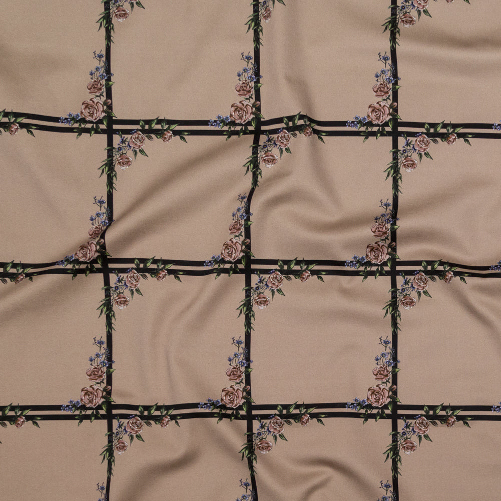 Stretch Cotton Sateen - Fawn Floral Windowpanes - The Prediction Print - Mood Exclusive Crow Collection
