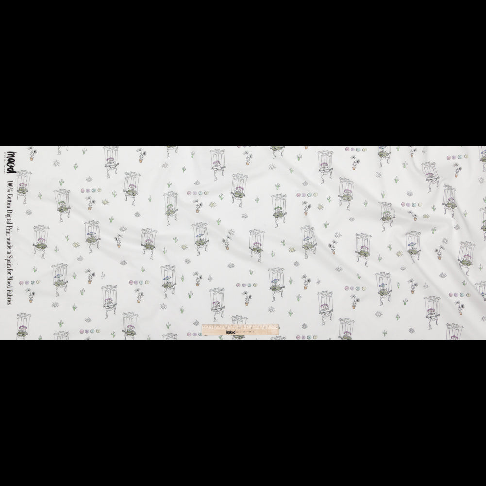 Cotton Voile - White Skeleton Marionettes - My Friend's Story Print - Mood Exclusive Crow Collection