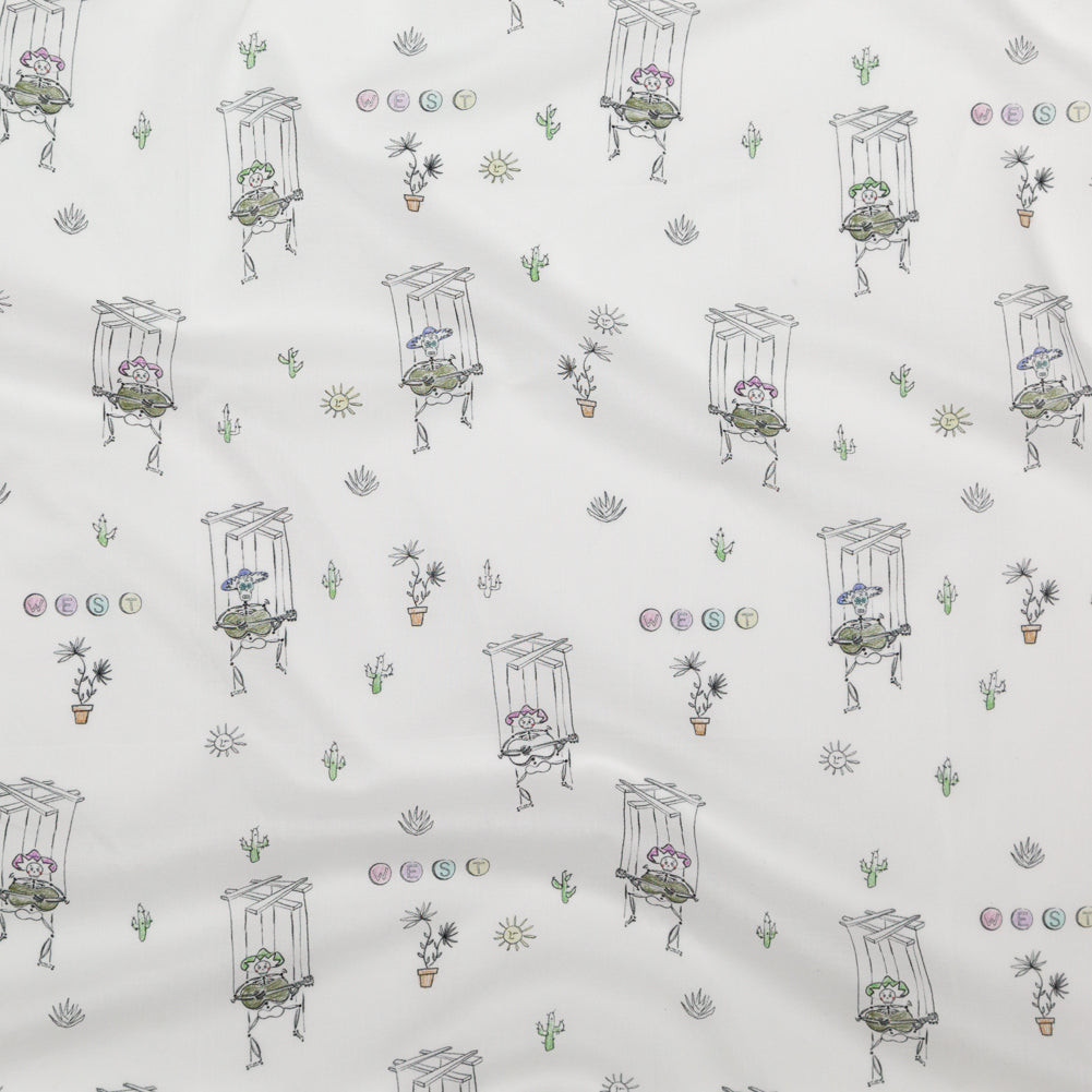 Cotton Voile - White Skeleton Marionettes - My Friend's Story Print - Mood Exclusive Crow Collection