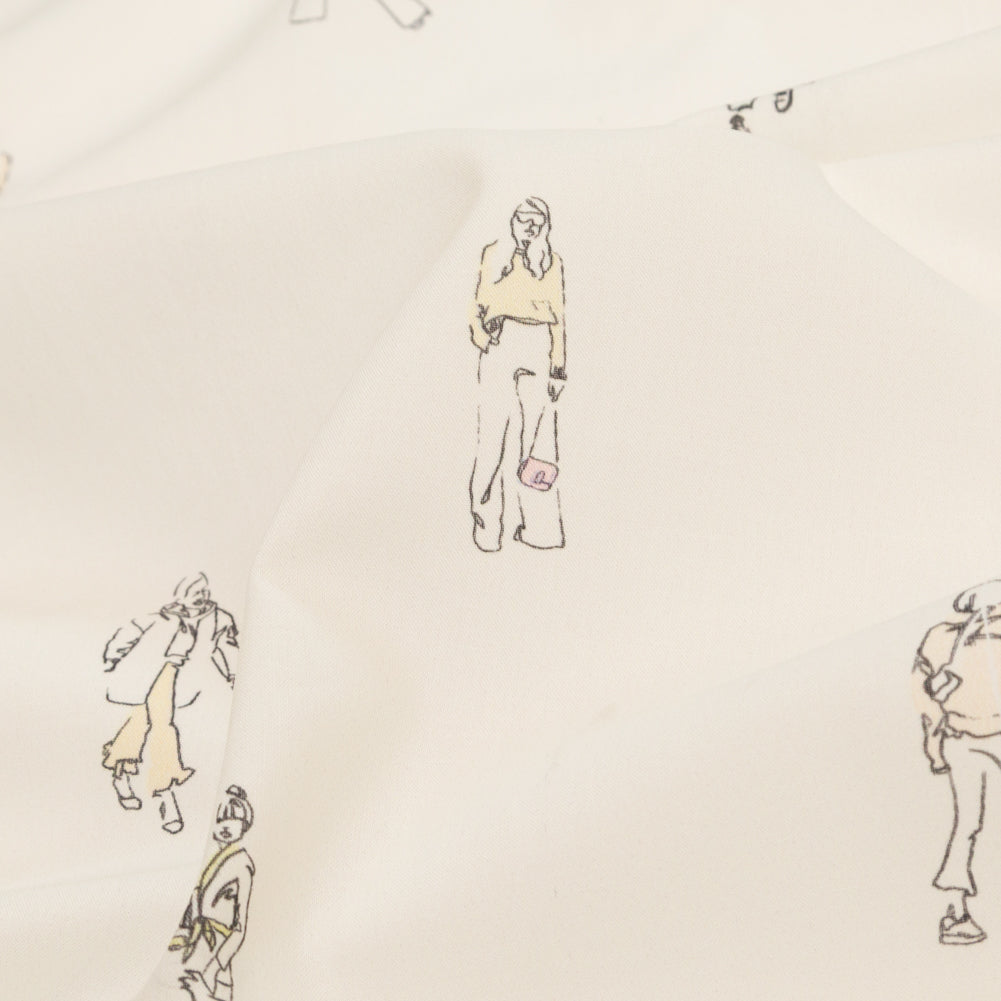 Cotton Voile - White Little Figures - Waking and Sleeping Print - Mood Exclusive Crow Collection