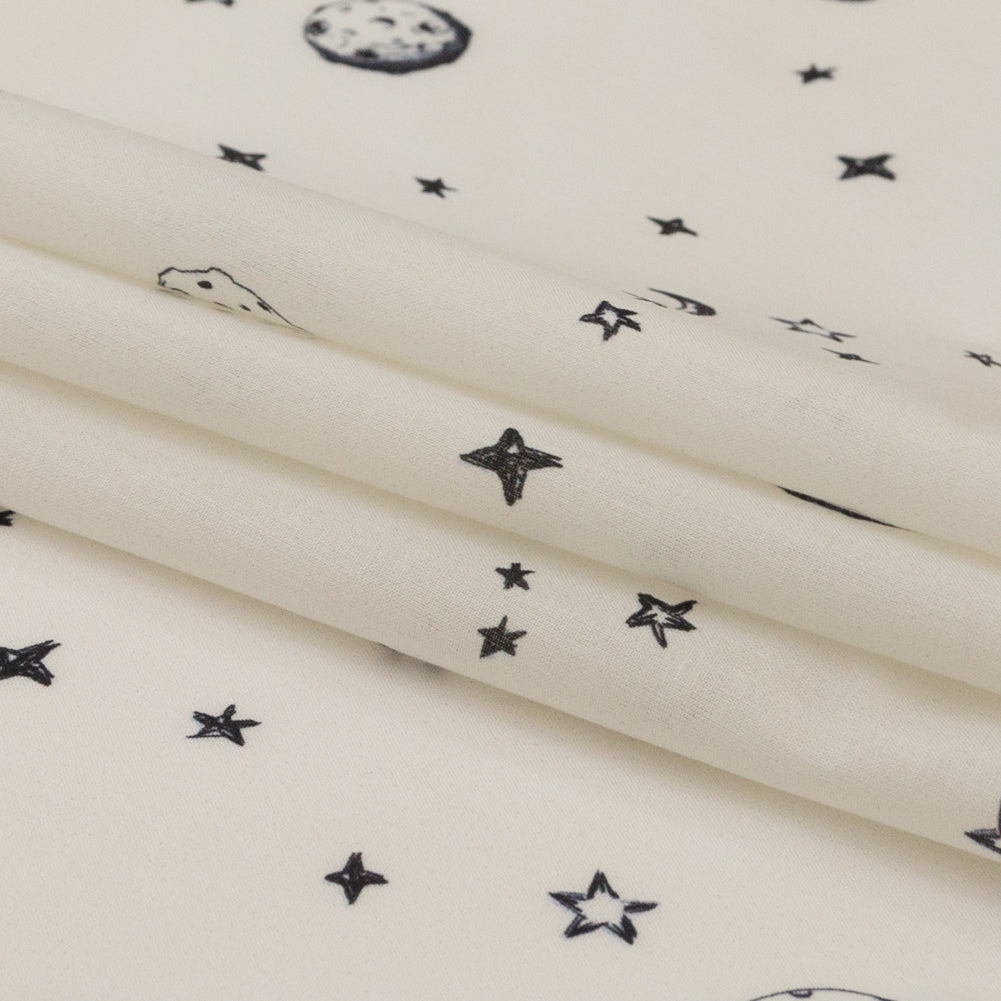 Cotton Voile - White Stars and Moons - Garde Chasse Print - Mood Exclusive Crow Collection