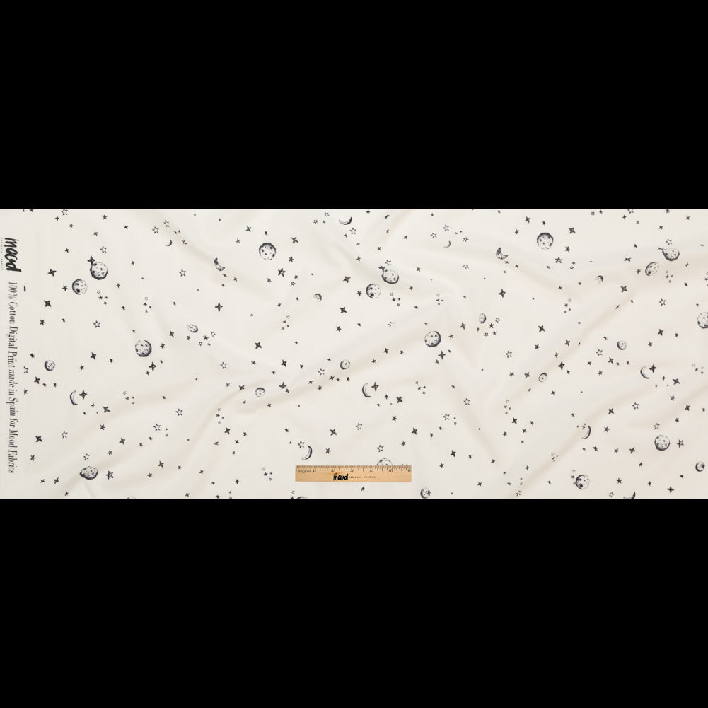 Cotton Voile - White Stars and Moons - Garde Chasse Print - Mood Exclusive Crow Collection