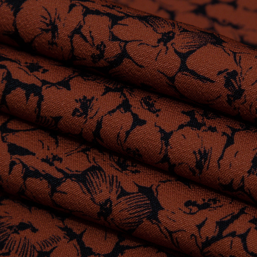 Stretch Polyester Crepe - Rust Floral - Poppy Paradise Print - Mood Exclusive Serengeti Collection