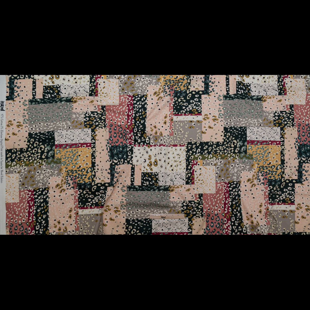 Stretch Cotton Sateen - Pink and Black Spotted Patchwork - Dissonant Disposition Print - Mood Exclusive Serengeti Collection