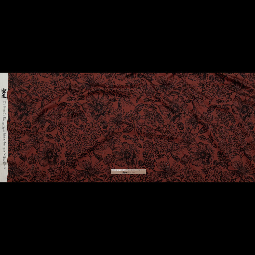 Stretch Cotton Sateen - Brown and Black Floral - Ephemeral Flora Print - Mood Exclusive Serengeti Collection