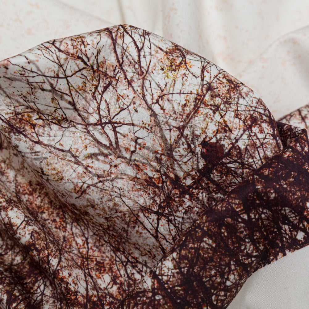 Stretch Cotton Sateen Panel - Brown Tree Branches - Celestial Canopy Print - Mood Exclusive Serengeti Collection