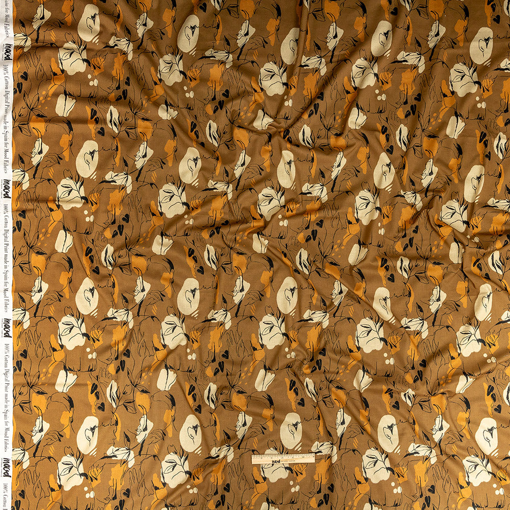 Cotton Voile - Brown Figure Lines - Contoured Personage Print - Mood Exclusive Serengeti Collection