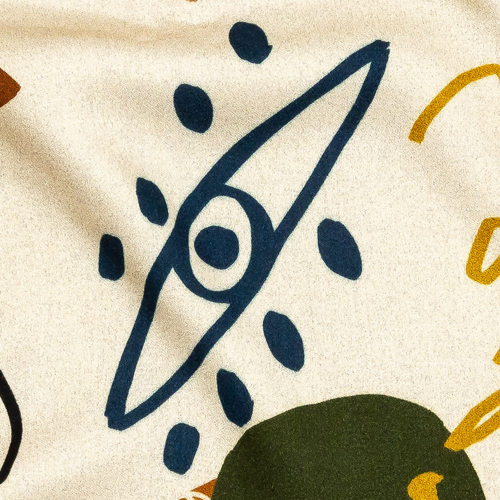 Rayon Challis - Cream and Multicolored Doodles - Sundry Symbols Print - Mood Exclusive Tumunyana Collection